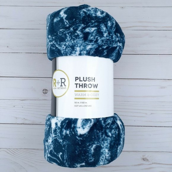 Room + Retreat Other - Velvet Plush Throw Blanket Blue Marble 50x60